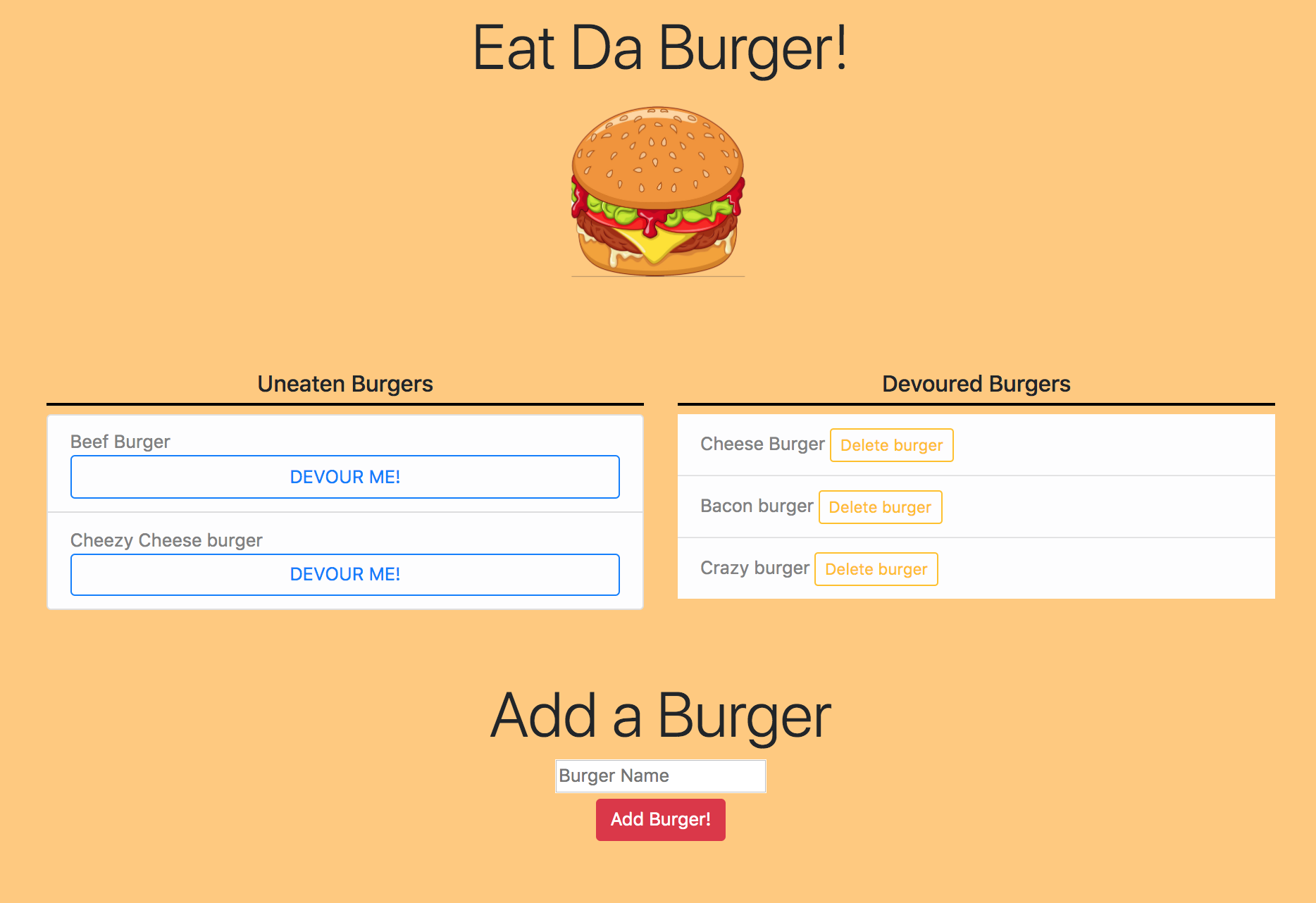 screenshot of Burger App