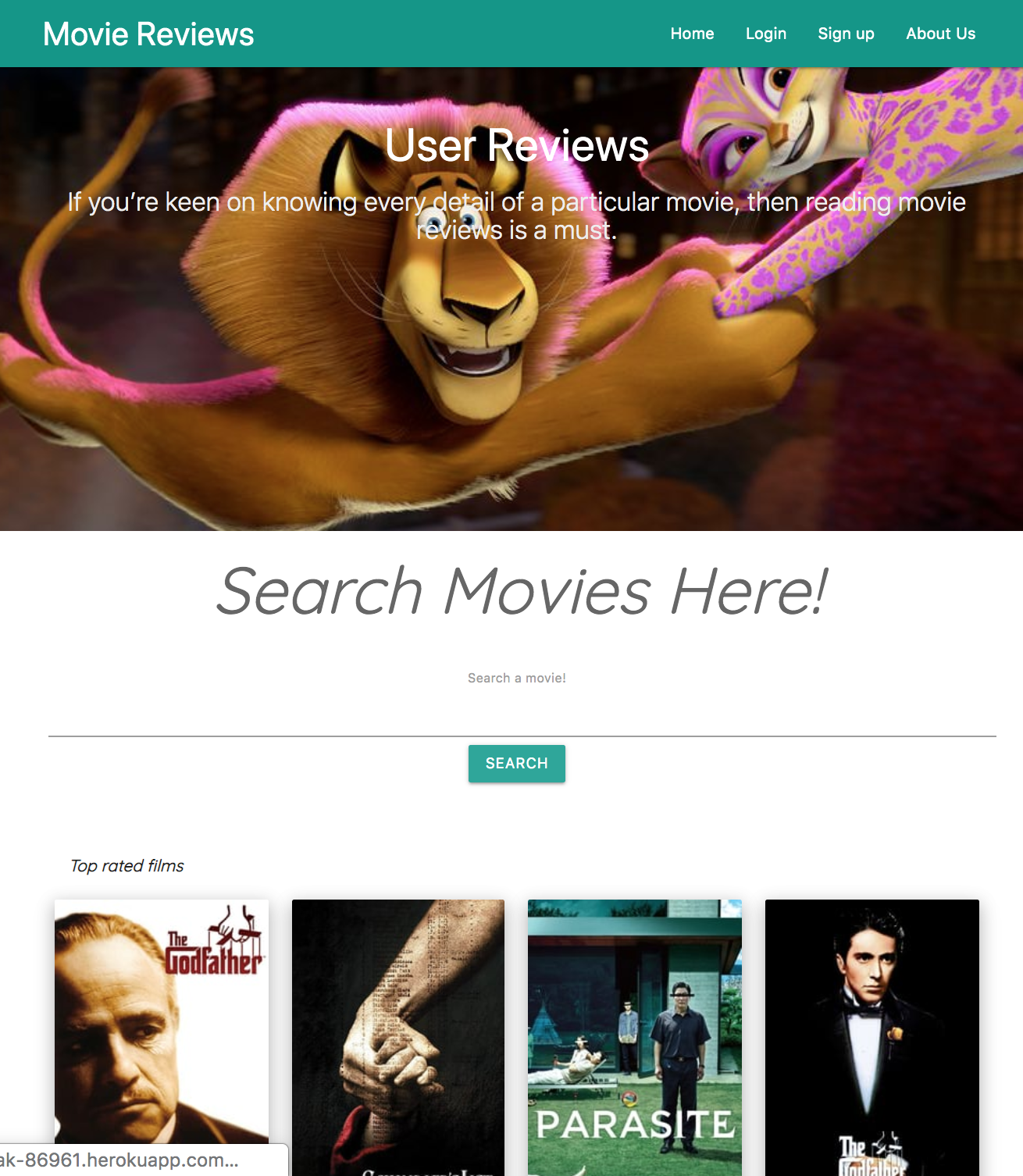 screenshot of Movie Review App