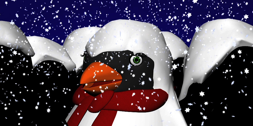 Animated penguin in snow