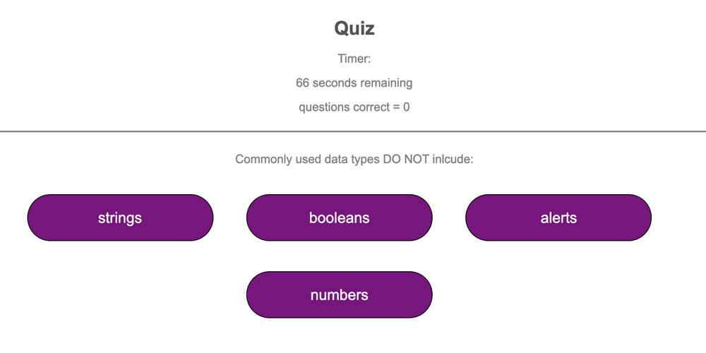 quiz webpage screenshot